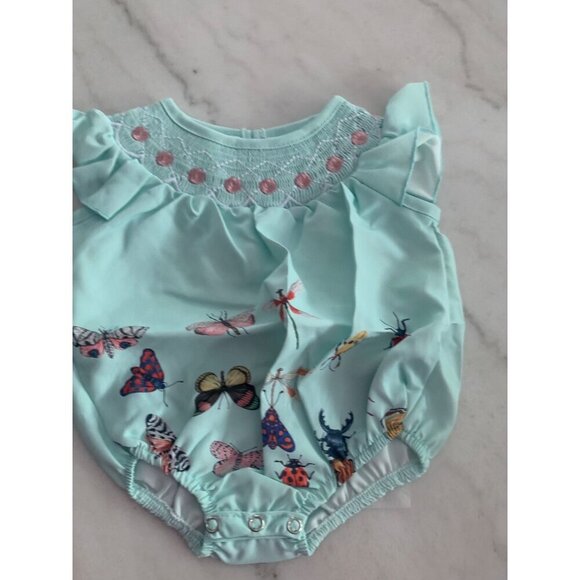Baby Girls Mint Green Butterfly Ruffle Romper Outfit Snap Closure 100% Cotton - Picture 4 of 4